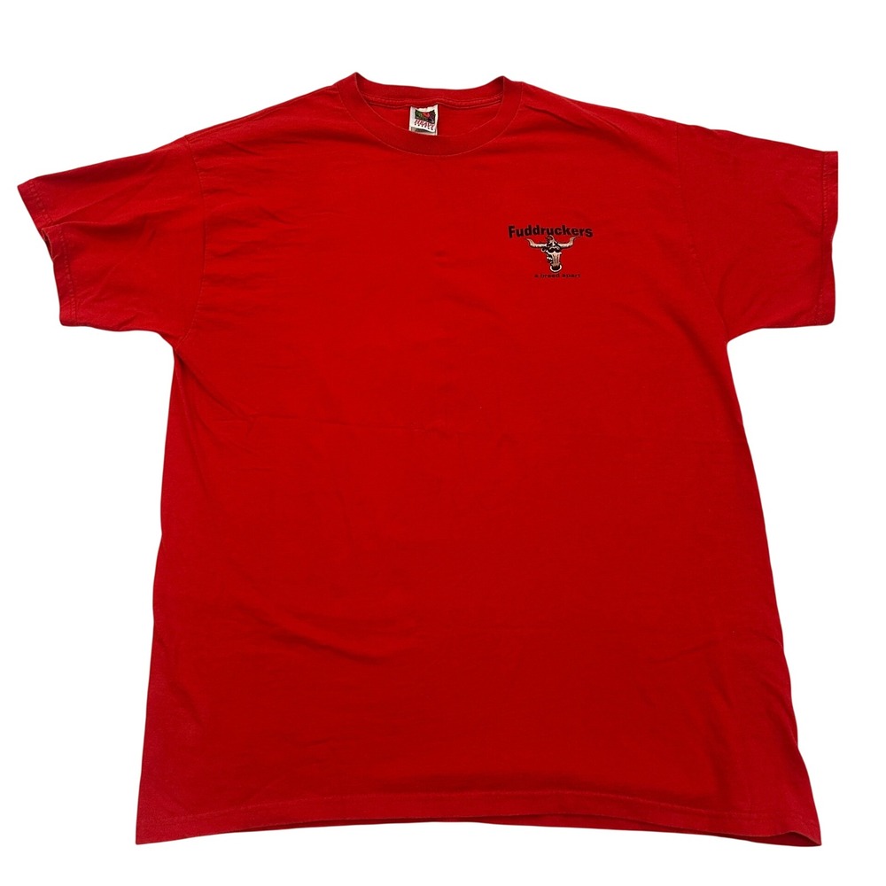 Vintage Fuddruckers A Breed Apart Red T-Shirt Mens XL Fruit of the Loom Heavy